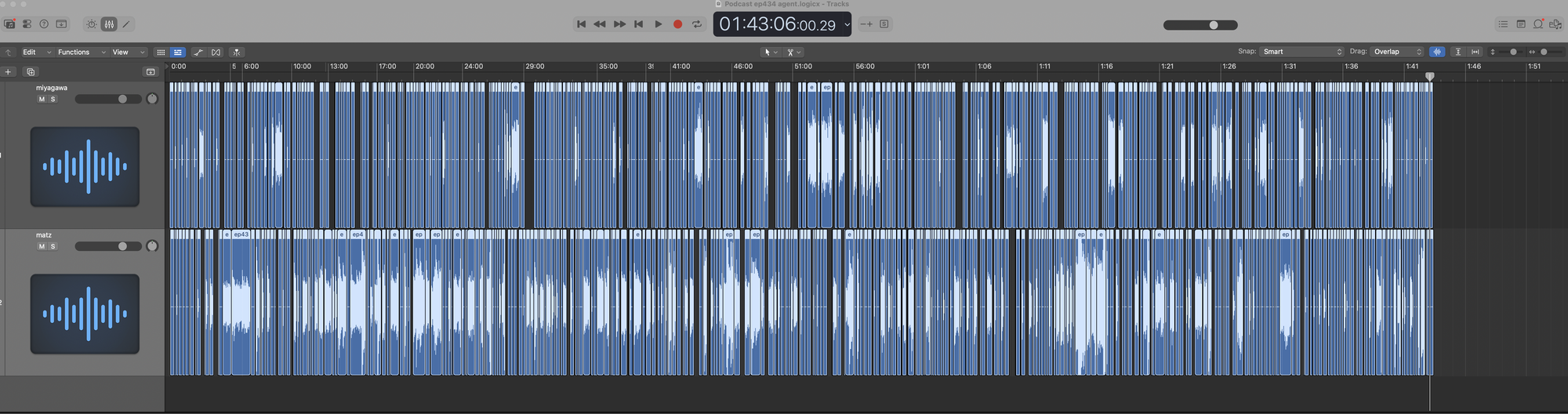 A 1:43 episode after the agent's editing pass, written directly into ProjectData